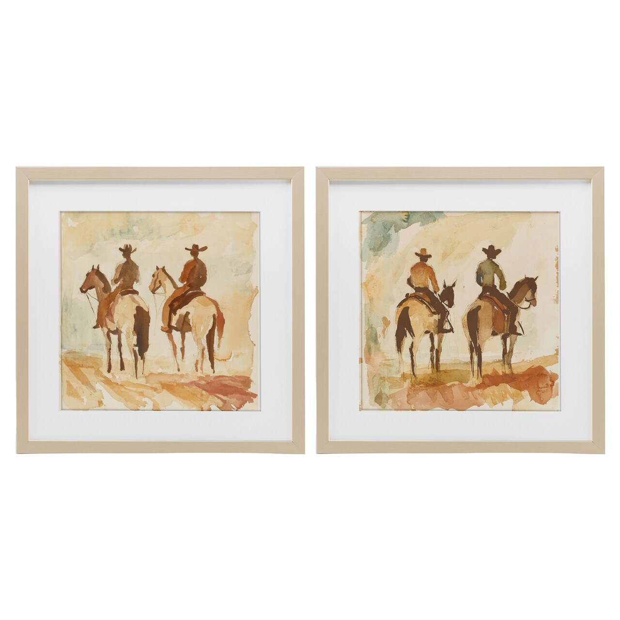 Stupell Industries Western Watercolor Cowboy Pairs 2pc Framed Print Under Glass Set, design by Petal Prints Design